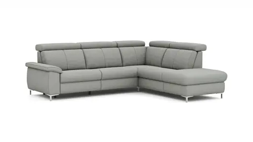 Ecksofa Cornella - 2-Sitzer mit Ecke rechts inkl. Relaxfunktion (motorisch) und Kopfteil verstellbar, Stoff, Hellgrau