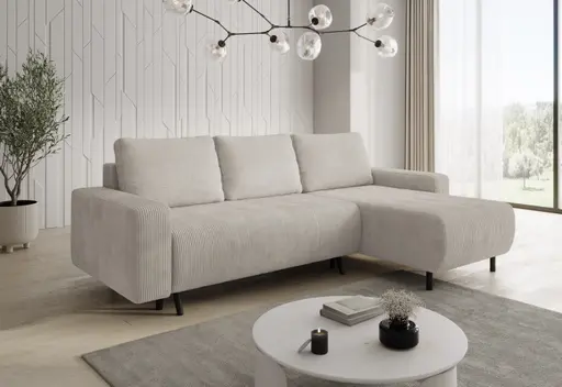 Ecksofa - Ecke links, 2-Sitzer inkl. elektrischer Sitzvorzug, Stoff, Creme