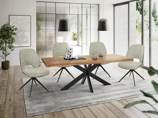 Esstisch - LB ca. 200x100 cm, Wildeiche massiv geölt, Baumkante, Schwarz