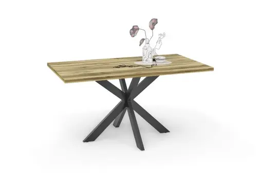 Esstisch - LB ca. 140x90 cm, Plankeneiche, Schwarz