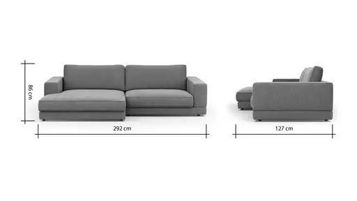 Ecksofa Juni - Longchair links mit 1,5-Sitzer, Stoff, Schwarz