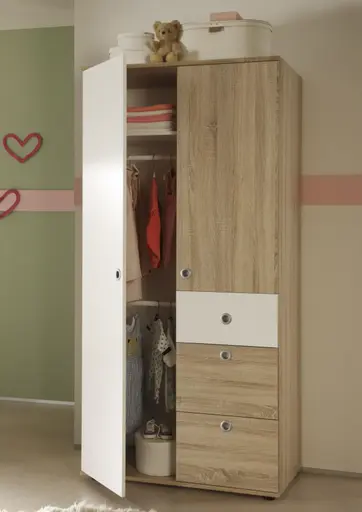 Drehtürenschrank- B ca. 90 cm, Eiche Dekor, Weiß