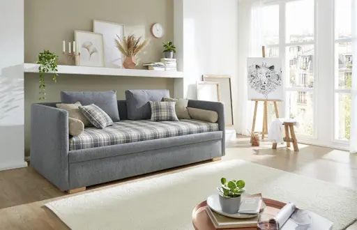 Einzelliege EM Como - Schlaffunktion mit Bettkasten, Stoff, Graubraun