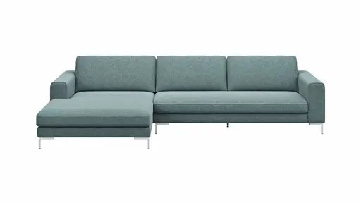 Ecksofa Solano - Longchair Links mit 2,5-Sitzer, Boucle, Seablue