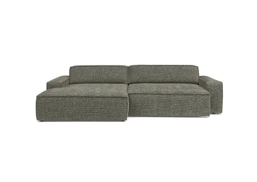 Ecksofa - Longchair links mit 2-Sitzer, Sitzvorzug motorisch, Stoff, Graubraun