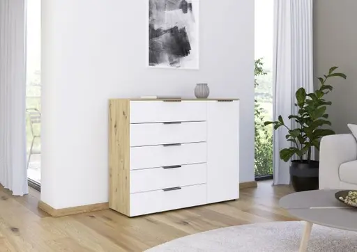 Kommode RIPP- Eiche Dekor, Weiß