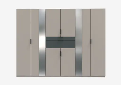 Drehtürenschrank- B ca. 270 cm, Hellgrau, Graphit, Spiegel