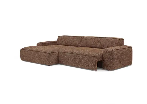 Ecksofa - Longchair links mit 2-Sitzer, Sitzvorzug motorisch, Stoff, Rotbraun