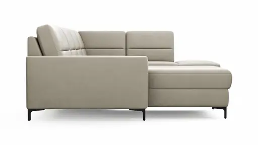 Wohnlandschaft Merlos H - Longchair links und 2,5-Sitzer mit Ecke rechts inkl. Relaxfunktion (motorisch), Leder, Kreide