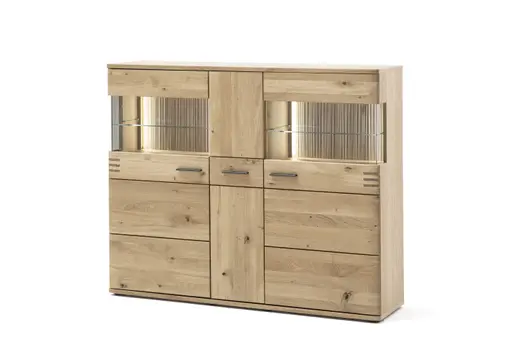 Highboard - mit Beleuchtung, Eiche teilmassiv 