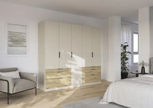 Drehtürenschrank RANI- B ca. 226 cm, Champagner, Eiche Dekor