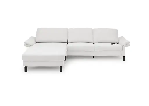 Ecksofa CALM PREMIUM 2.0 - Longchair links mit 3-Sitzer, Relaxfunktion motorisch, Armlehne verstellbar, Stoff, Hellgrau