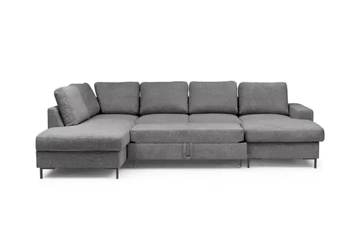 Wohnlandschaft - Ecke links mit 2-Sitzer und Longchair rechts, Stoff, Anthrazit
