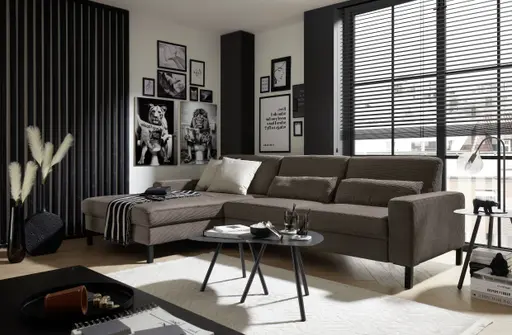 Ecksofa  CALM MOVE 2.0 - Longchair links mit 2,5-Sitzer, Feincord, Taupe