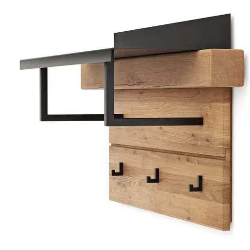 Wandpaneel Blackpool - Eiche massiv mit Metall schwarz