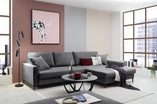 Ecksofa - 3-Sitzer mit Longchair rechts, Stoff, Anthrazit