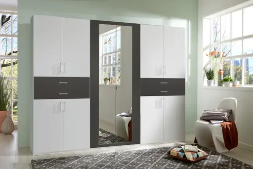 Drehtürenschrank- B ca. 270 cm, Weiß, Graphit