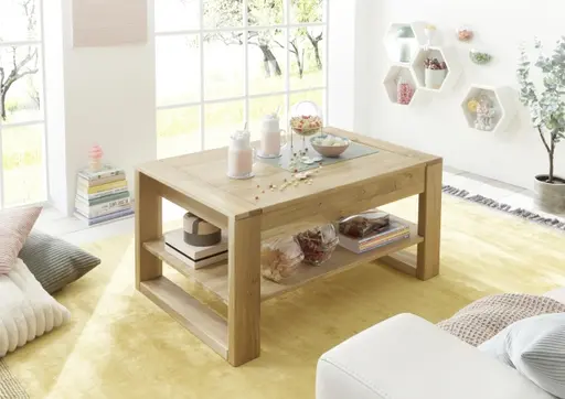 Couchtisch - höhenverstellbar, LB ca. 100x65 cm, Eiche Massiv