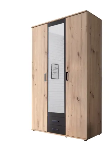 Drehtürenschrank- B ca. 120 cm, Eiche Dekor, Spiegel, Anthrazit