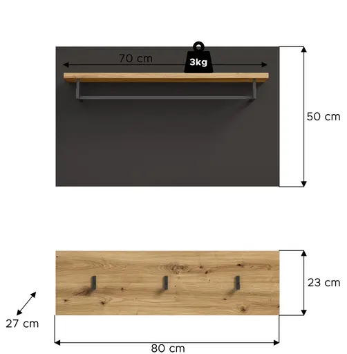 Garderobe - inkl. Sitzkissen, Basalt grau, Artisan Eiche Nachbildung