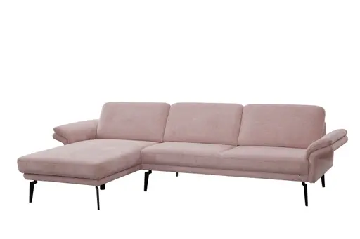 Ecksofa - Longchair links mit 2-Sitzer, Rückenlehne verstellbar, Stoff, Rose