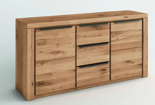 Sideboard - Eiche Dekor, Eiche Massiv, Geölt, Glas