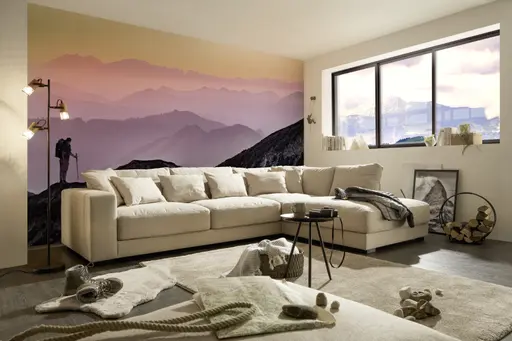 Ecksofa - 3-Sitzer, Ecke rechts, Stoff, Beige