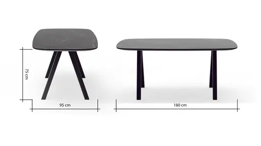 Esstisch Jari - LB ca. 180x95 cm, Keramik, Schwarz