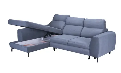 Ecksofa - Ecke links, 2-Sitzer inkl. Schlaffunktion mit Bettkasten, Stoff, Grau