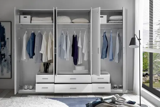 Drehtürenschrank- B ca. 271 cm, Weiß, Spiegel