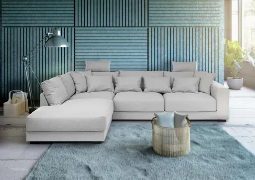 Ecksofa - Ecke links, 3-Sitzer, Stoff, Silbergrau