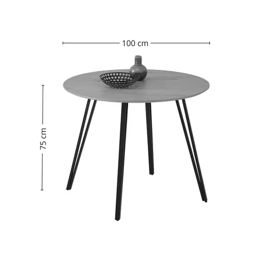 Esstisch - Ø/H ca. 100x75 cm, Eiche Optik, Schweizer Kante, Schwarz