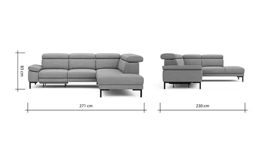 Ecksofa Hudson - 2,5-Sitzer mit Ecke rechts, inkl. Kopfteil/Armlehne verstellbar und Sitzvorzug/Relaxfunktion (motorisch), Stoff, Khaki