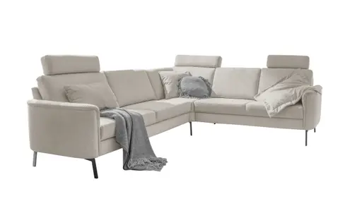 Ecksofa EM Blato - mit Kopfstützen, 2,5-Sitzer, Ecke, 3-Sitzer, Stoff, Beige