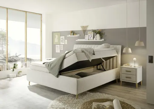 Boxbett - Liegefläche ca. 180x200 cm, Stoff, Beige