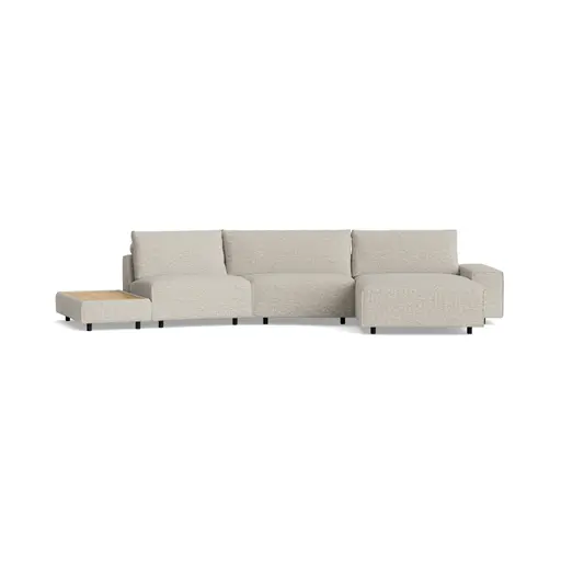 Ecksofa Serava Plus - Anbauhocker links mit 1-Sitzer, Trapezelement, Longchair rechts, Stoff, Sand