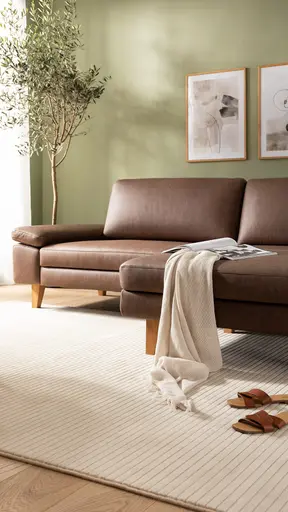 Ecksofa Houston - 1,75-Sitzer mit Longchair groß rechts, inkl. Sitztiefenverstellung und Armlehne klappbar, Leder, Dunkelbraun