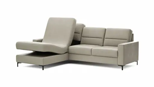 Ecksofa Merlos H -Longchair links und 2,5-Sitzer rechts inkl. Relaxfunktion (motorisch), Leder, Kreide