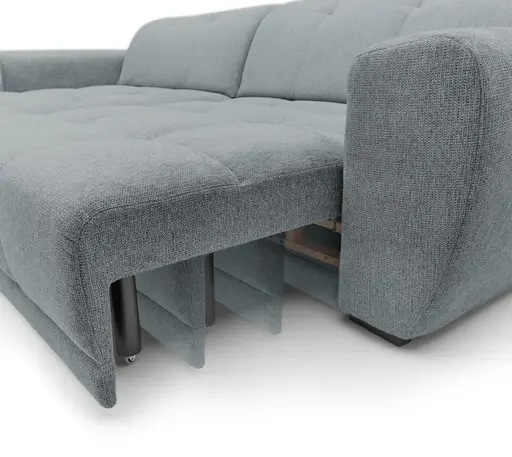 Ecksofa - Longchair links mit 2-Sitzer, Kopfteil verstellbar, Sitztiefe verstellbar motorisch, Stoff, Eisblau