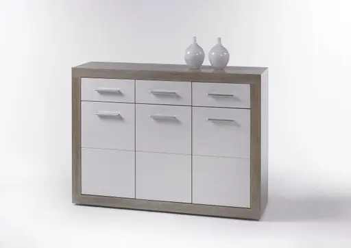 Kommode - B ca. 117 cm, Sonoma Eiche Nachbildung, Weiß