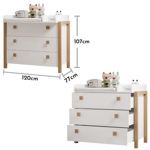 Wickelkommode - inkl. Auflage, Kiefer Weiß, Birke