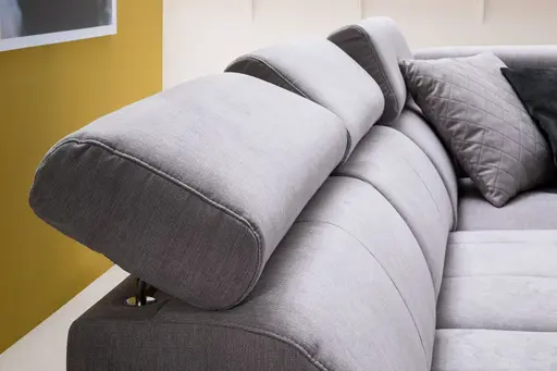 Ecksofa - 2-Sitzer mit Ecke rechts, Kopfteil verstellbar, Stoff, Silbergrau