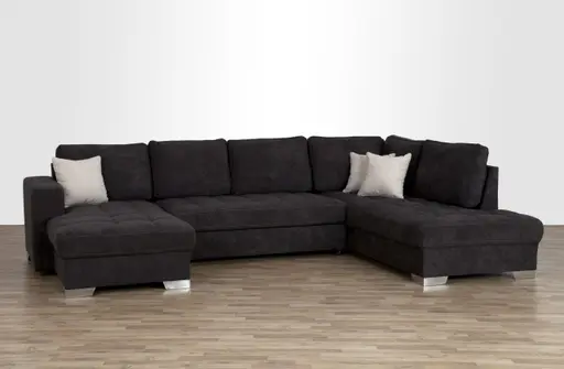 Wohnlandschaft - Ecke Links, 3-Sitzer, Ottomane rechts in Microfaser Grau