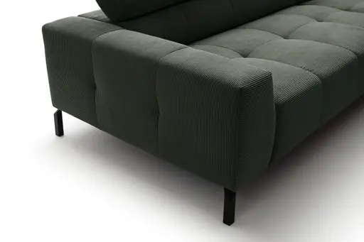 Ecksofa - 2-Sitzer mit Ecke rechts, Kopfteil verstellbar, Feincord, Olive