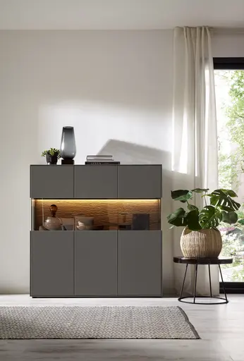 Highboard Tucson - inkl. Beleuchtung, Lack, Anthrazit