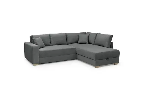 Ecksofa Jyte - 2-Sitzer mit Ecke rechts, Schlaffunktion mit Bettkasten, Stoff, Dunkelgrau