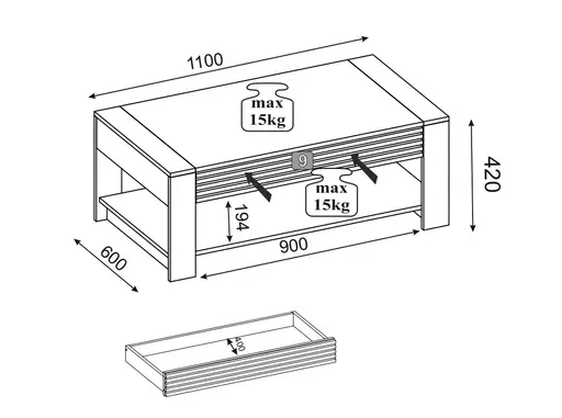 Couchtisch - LB ca. 108x60 cm, Evoke Eiche Nachbildung, Kaschmir