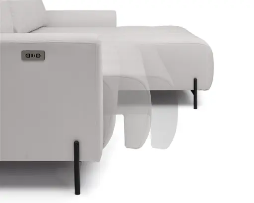 Ecksofa - 2-Sitzer mit Longchair rechts, Sitztiefe verstellbar motorisch, Stoff, Silbergrau