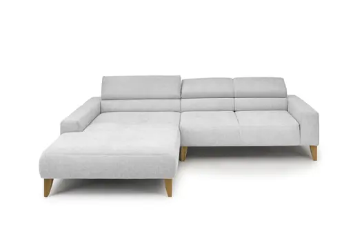 Ecksofa CHENOA - Longchair links mit 2-Sitzer, Kopfteil verstellbar, Stoff, Silbergrau