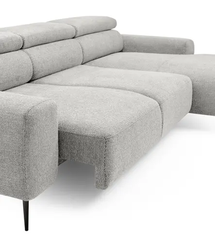Ecksofa - 2-Sitzer mit Longchair rechts, Sitzvorzug motorisch, Kopfteil verstellbar, Stoff, Creme